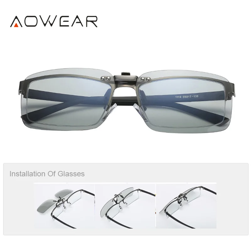Солнцезащитные очки AOWEAR мужские фотохромные поляризационные с зажимом хамелеон