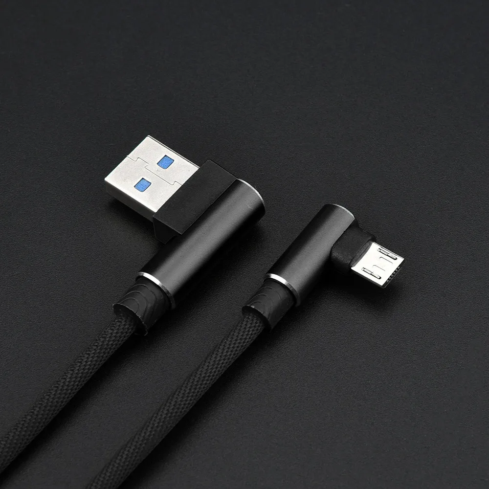 1 м 2 3 90 градусов нейлоновый Плетеный прямой угол micro usb 2a зарядный Угловой кабель