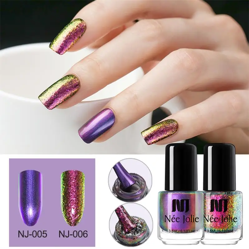 2 bottles set 3 NEE JOLIE 2 бутылки лак для ногтей Хамелеон 3,5 мл чешуйчатый лак для ногтей фиолетовый золотой блестящий Блестящий лак для ногтей черная основа Neede - Цвет: 2 bottles set 3