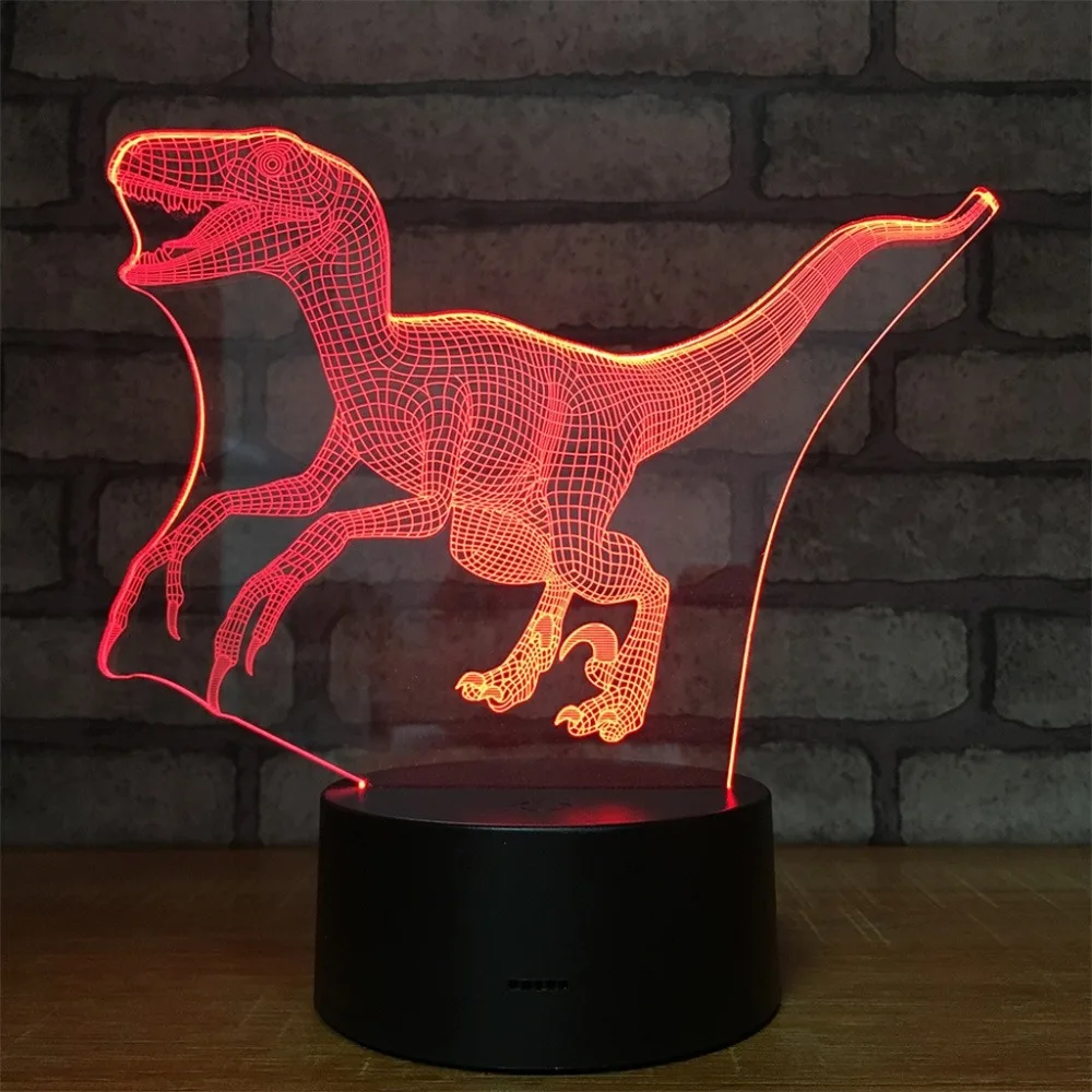 Многоцветный 3D LED ночник динозавр акриловая Иллюзия декоративные настольные