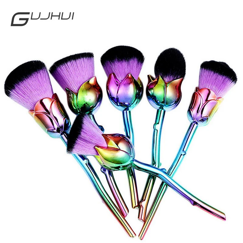 Professional 6pcs Rose Flower Makeup Brush Sets Pink Purple Easy to Foundation Powder Brushes Lots Cosmetic Tools | Красота и