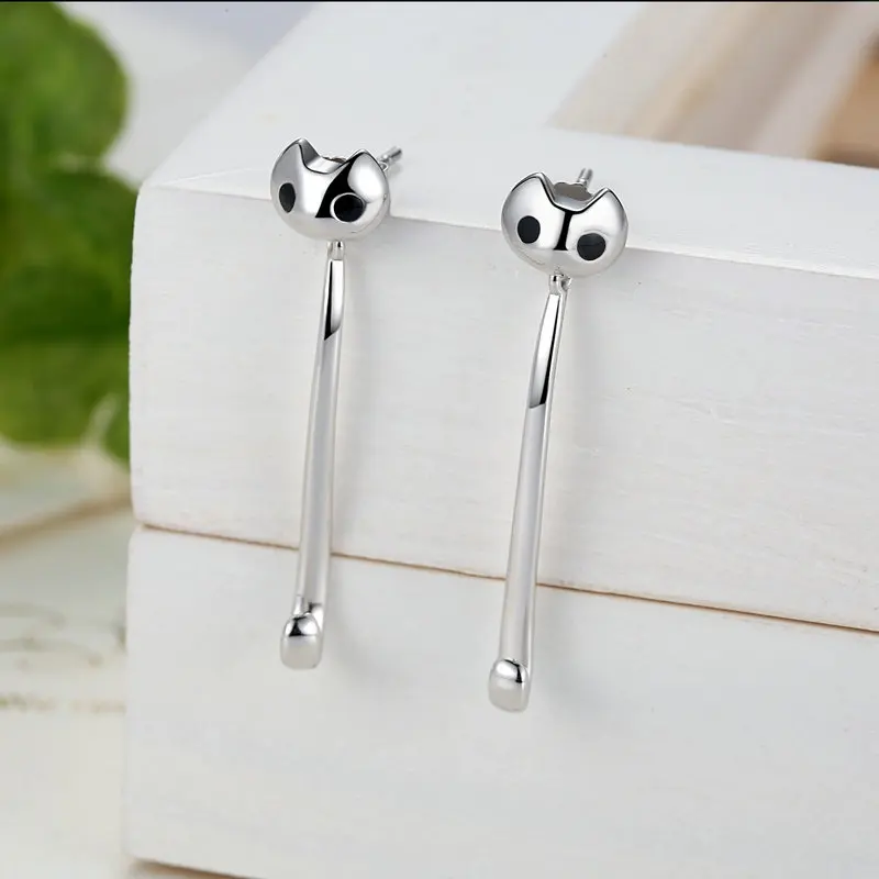 Длинные серьги подвески из серебра 925 пробы с кошкой|earings fashion jewelry|earrings jewelryfine jewelry