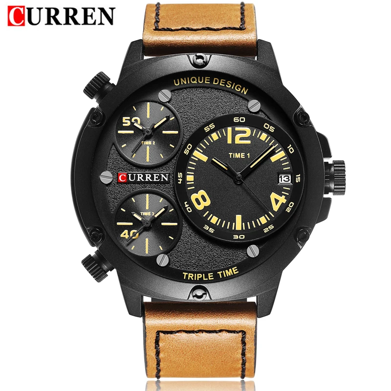 Часы CURREN Мужские деловые кварцевые несколько часовых поясов Автоматическая Дата