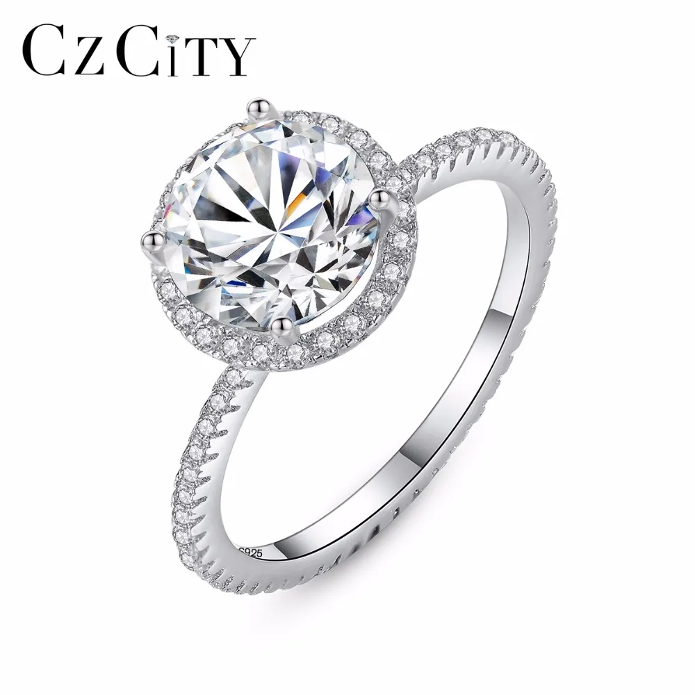 CZCITY 925 Стерлинговое Серебро Круглый Свадебные Кольца для женщин микро