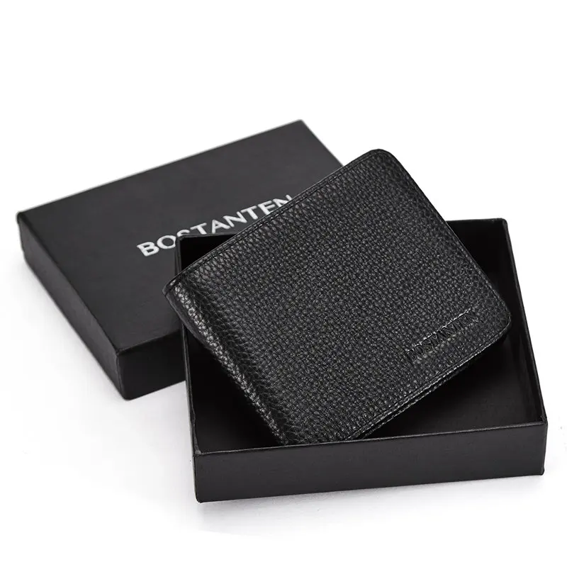 Black Мужской кошелек bolanten из натуральной кожи, RFID, с карманом для монет, короткие винтажные кошельки с держателями для карт, мужской кошелек с коробкой - Цвет: Black