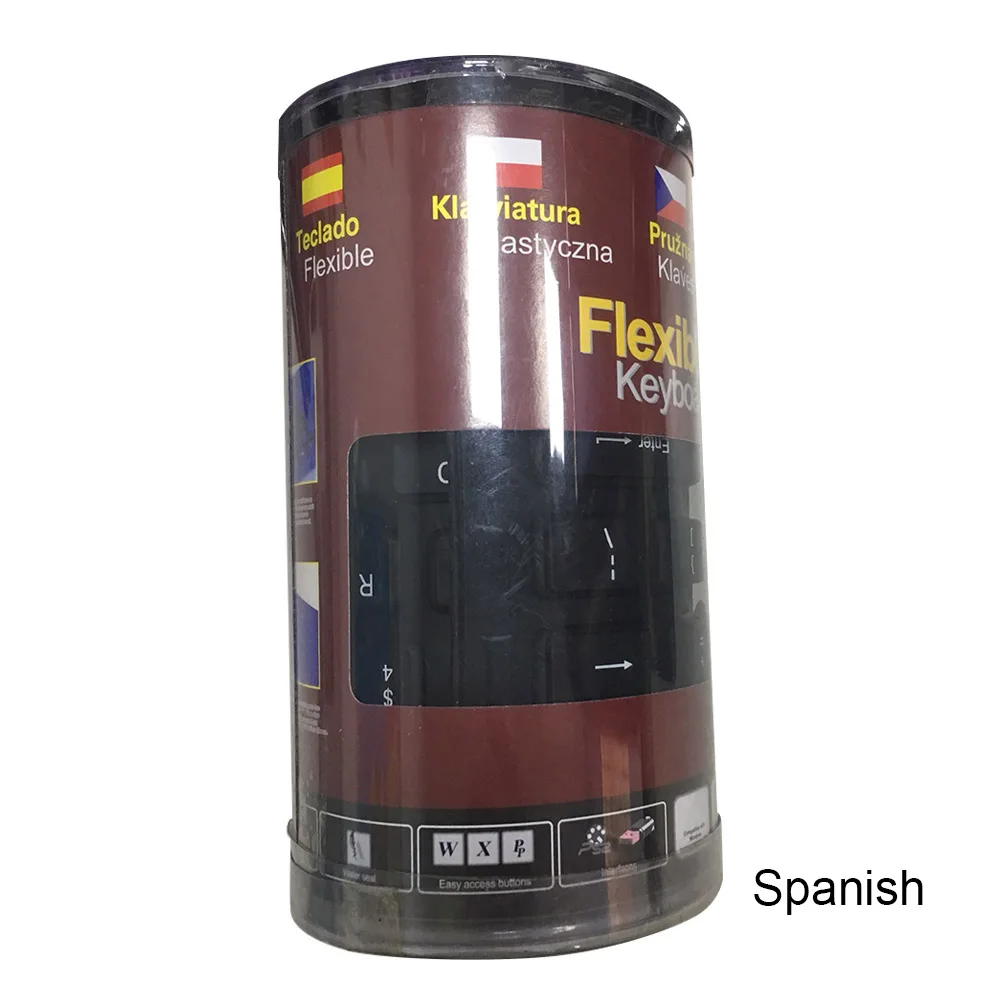 Spanish Black Гибкая водостойкая силиконовая мини игровая клавиатура, Портативная USB клавиатура для планшетного компьютера, ноутбука, ПК, новинка - Цвет: Spanish Black