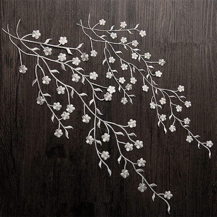 Высокое качество золотые Серебристые цветы сливы железные нашивки одежда