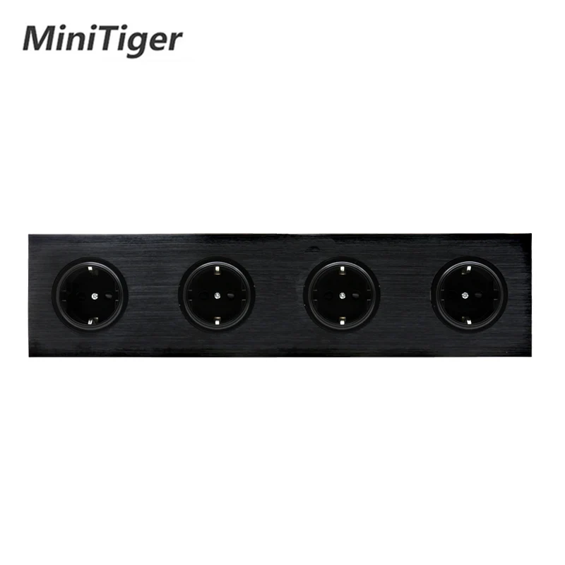 Minitiger роскошная черная алюминиевая панель 16A двойная розетка стандарта ЕС