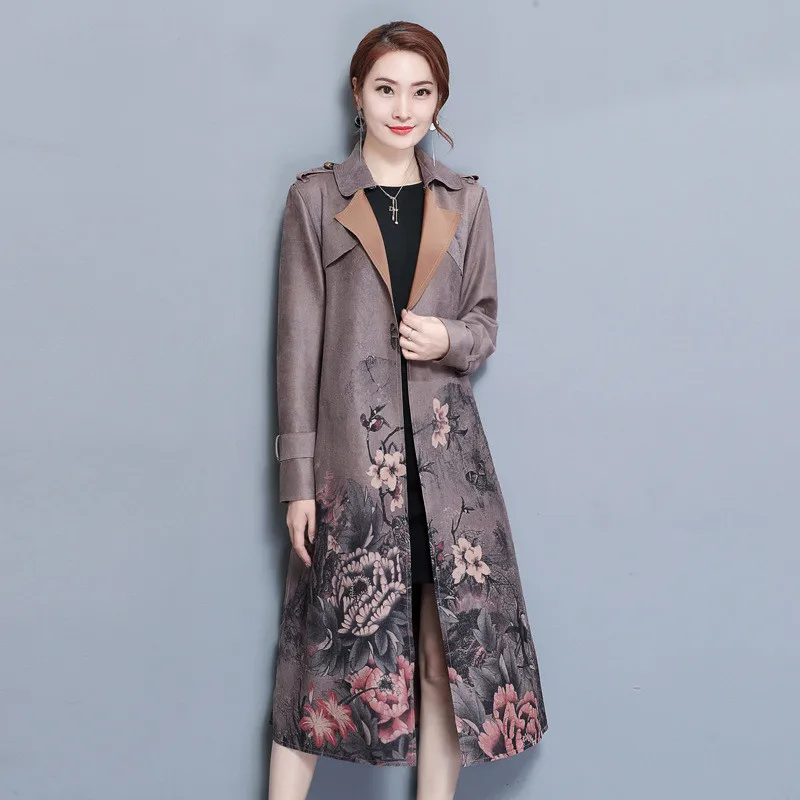 Винтажное замшевое пальто для женщин Manteau Femme Hiver Весенняя длинная верхняя одежда