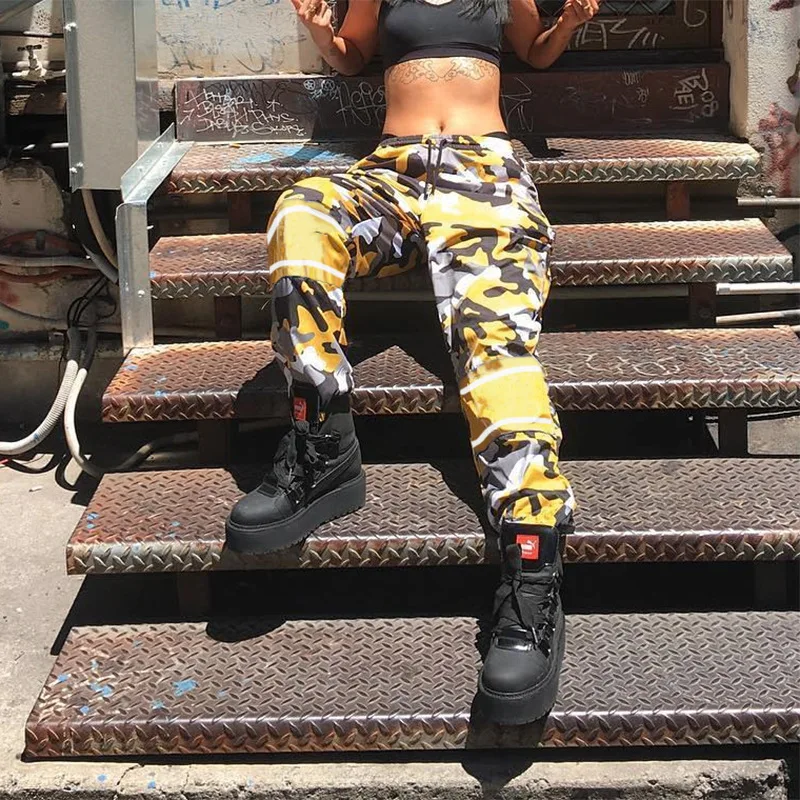 2018 Women Casual Harem Camouflage Ladies Sweat Camo Pants High Waist Thin Sweatpants Spring Autumn Yellow Trousers Joggers | Женская