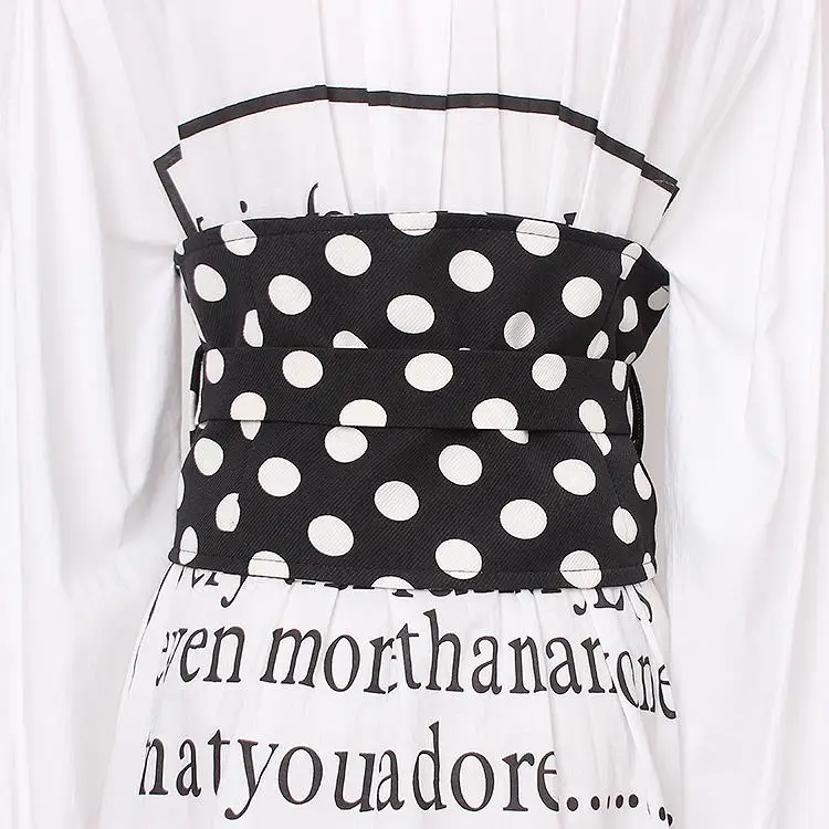 Vintage Dot Print Cummerbund Women Fashion Bandage Bow Chain Wide Belts for Women Pearl Buckle Belt Women's Clothing Accessories