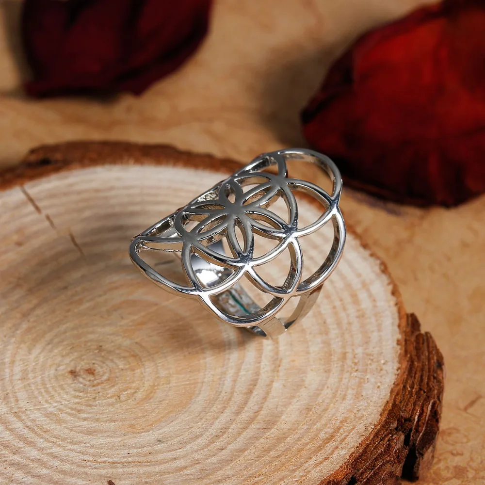DoreenBeads New Fashion Copper Adjustable Seed Of Life Rings Gold/Silver Color Hollow Carved Men Women Punk Party Jewelry 1PC | Украшения и
