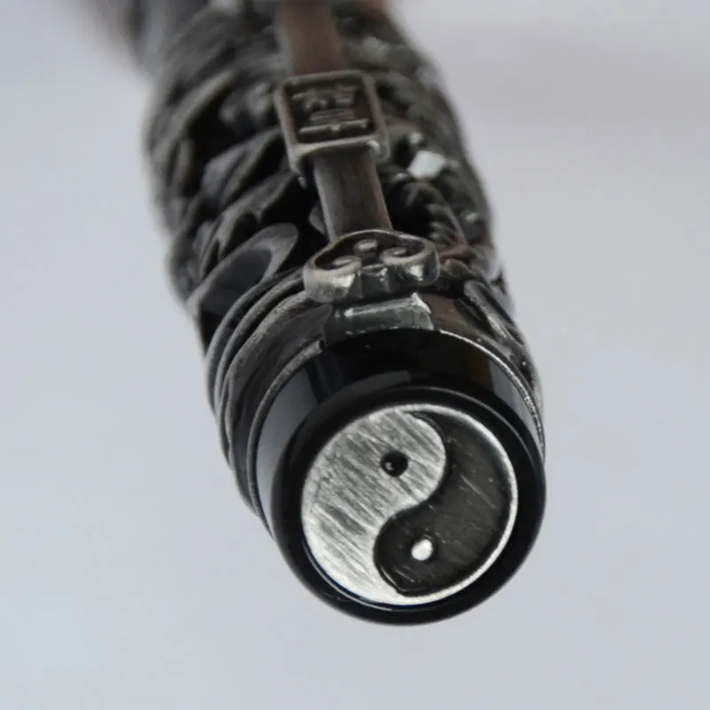 Авторучка NOBLE JINHAO антикварная серебряная и черная Дракон Феникс 18KGP изящный