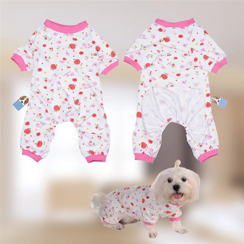 Cotton Jumpsuits Pink cherry pattern clothes for Pet Dog Cute Cherry Design Soft Cloth Puppy Clothing Clothes|dog puppy clothing|dog dogsjumpsuit dog