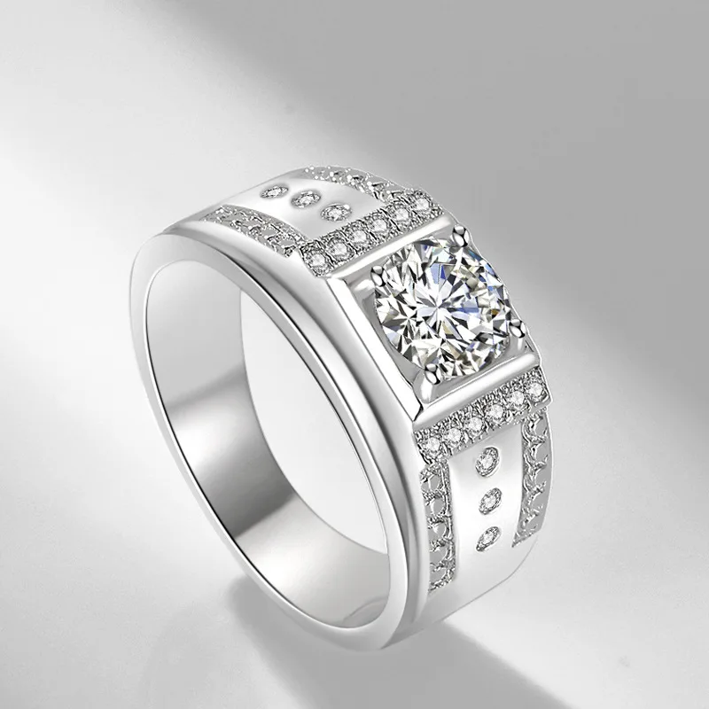 1.25ct карат Cz мужские кольца мужские серебряные обручальные кольца 7 мм огромный камень модные ювелирные изделия Прямая
