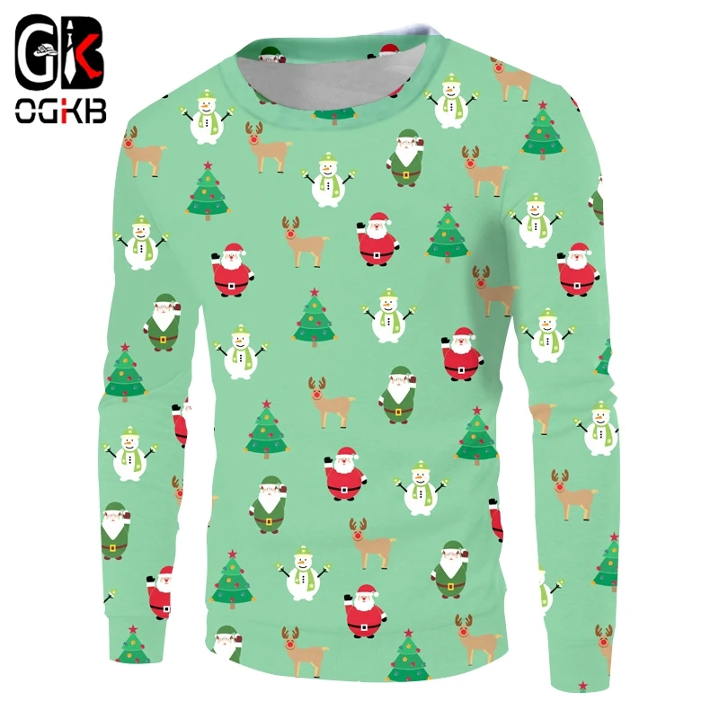 

OGKB Lady New 3D Printed Lovely Coat Santa Claus And Snowman Mini Tree and Elk Big Size 5XL Madam Sweatshirt