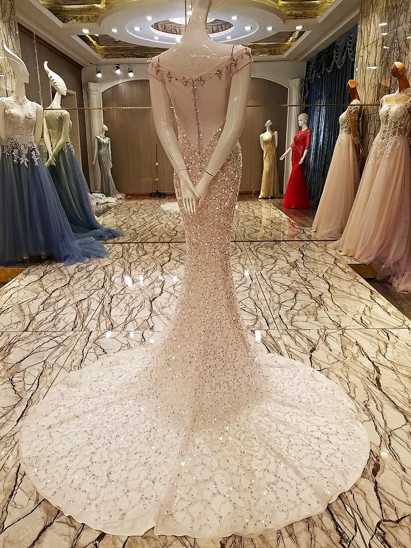 CloverBridal lots Блестки Камни bateau шеи прозрачные рукава-крылышки сзади силуэт Русалка с широким низом роскошное вечернее длинное вечернее платье