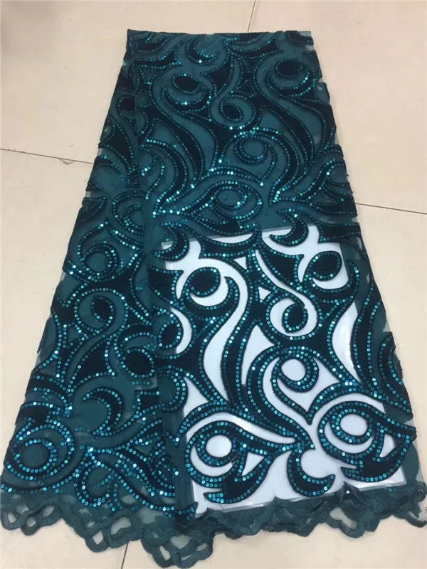 

(5yards/lot ) 2019 New High quality emerald green Velvet African tulle lace French net lace fabric with Sequins for party dress
