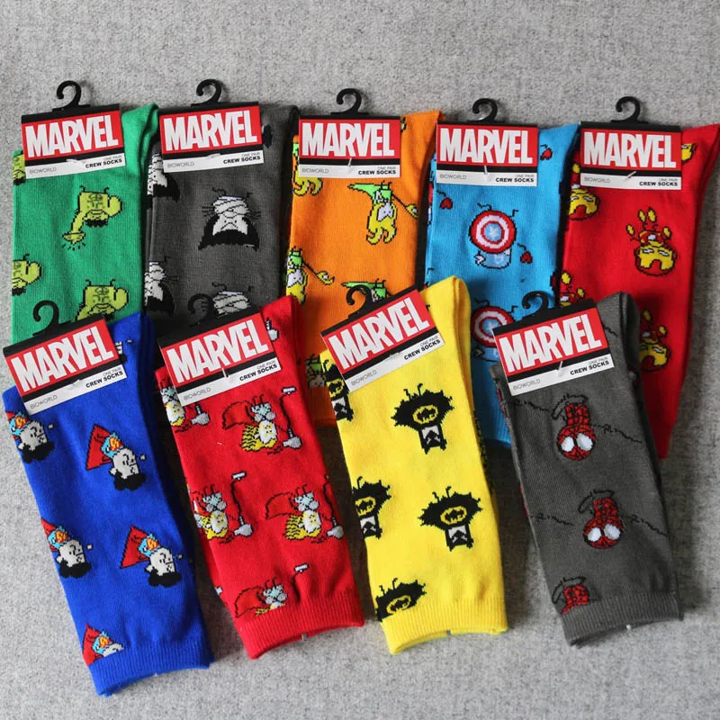 Герой комиксов Marvel General/носки с Бэтменом из мультфильма «Железный человек», «Капитан Америка», теплые Нескользящие Повседневные носки до колена с вышитым рисунком