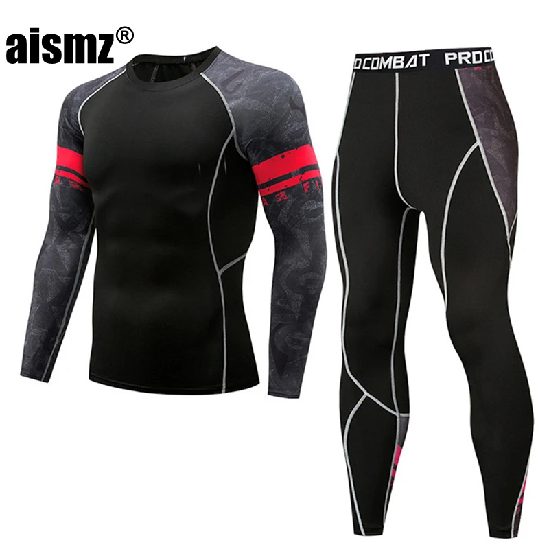 

Aismz New Men Thermal Underwear Sets Printing Compression Fleece Sweat Quick Drying Thermo Underwear Men Clothing Long Johns