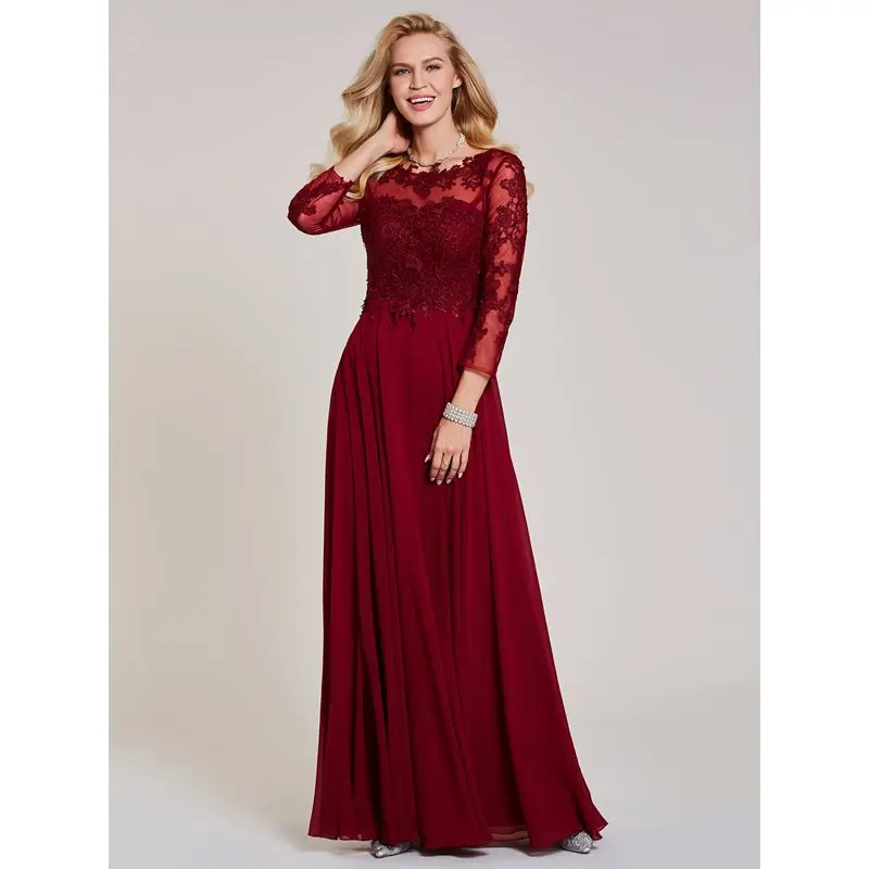 Dressv вечернее платье с длинным рукавом, королевское синее платье с аппликацией, круглый вырез, длина до пола, платье трапециевидной формы, женское свадебное длинное вечернее платье es