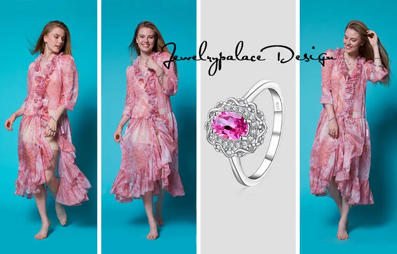 JewelryPalace Винтаж 1ct натуральная овальным вырезом розовый топаз Halo Кольцо стерлингового серебра 925 подарки для нее Юбилей Модные украшения