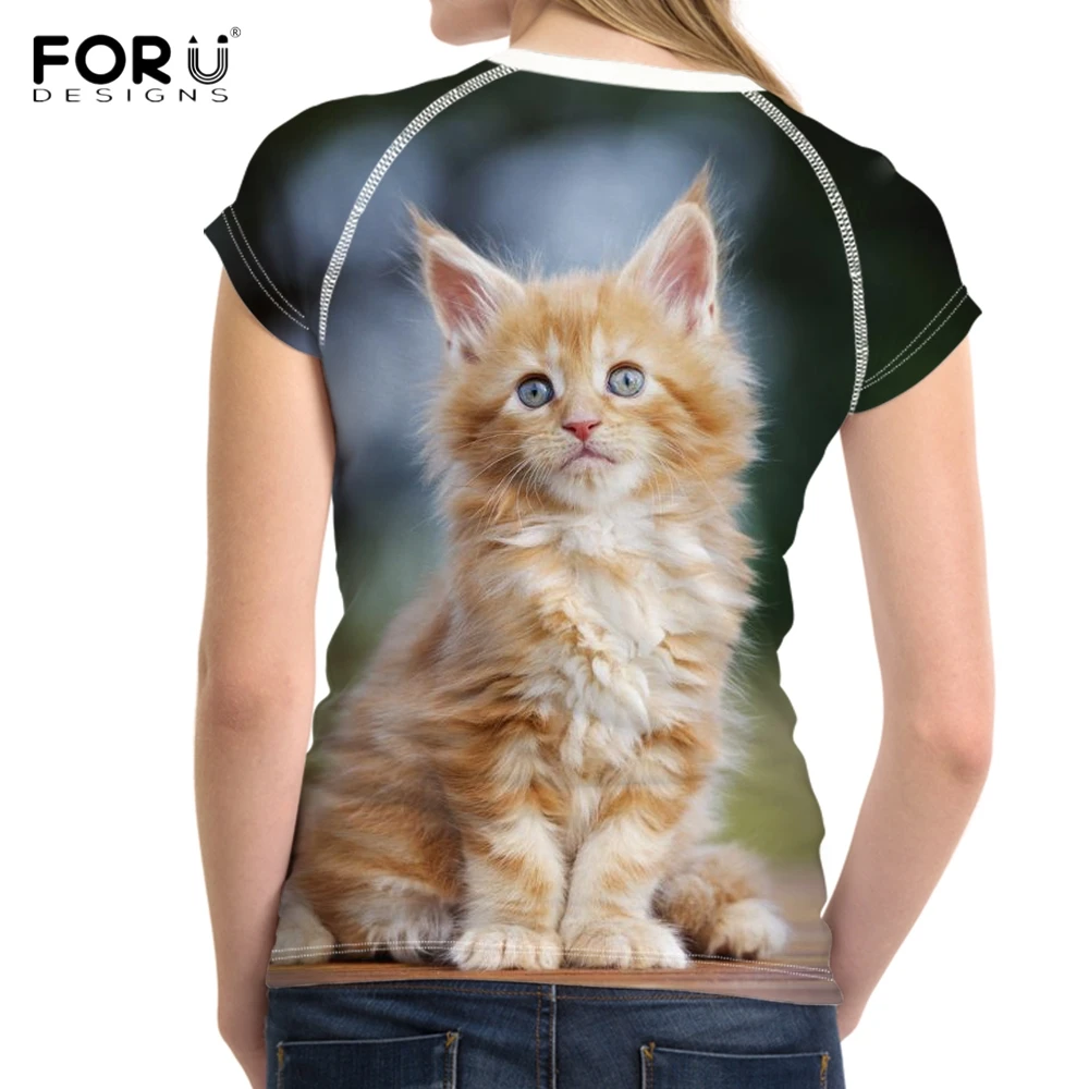 

FORUDESIGNS Harajuku Woman Summer T Shirts Cute 3D Animal Maine Coon Cat Printed Girl Tee Fashion Short Sleeve T-shirt Plus Size