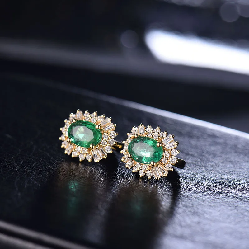 LOVERJEWELRY, модные изумрудные серьги для женщин, Настоящее 18 К желтое золото, 1.48ct, натуральный изумруд, драгоценный камень, бриллианты, женские серьги, подарок