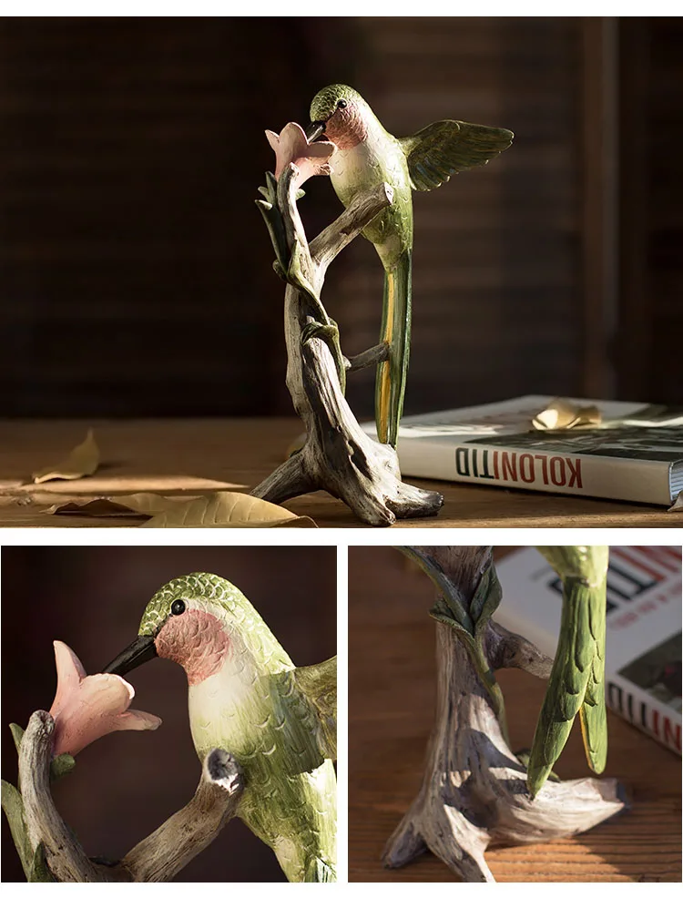 

Creative Birds Iicking Flowers From The Forest Figurines Home Decoration Accessories Crafts for Living Room Wedding Ornaments