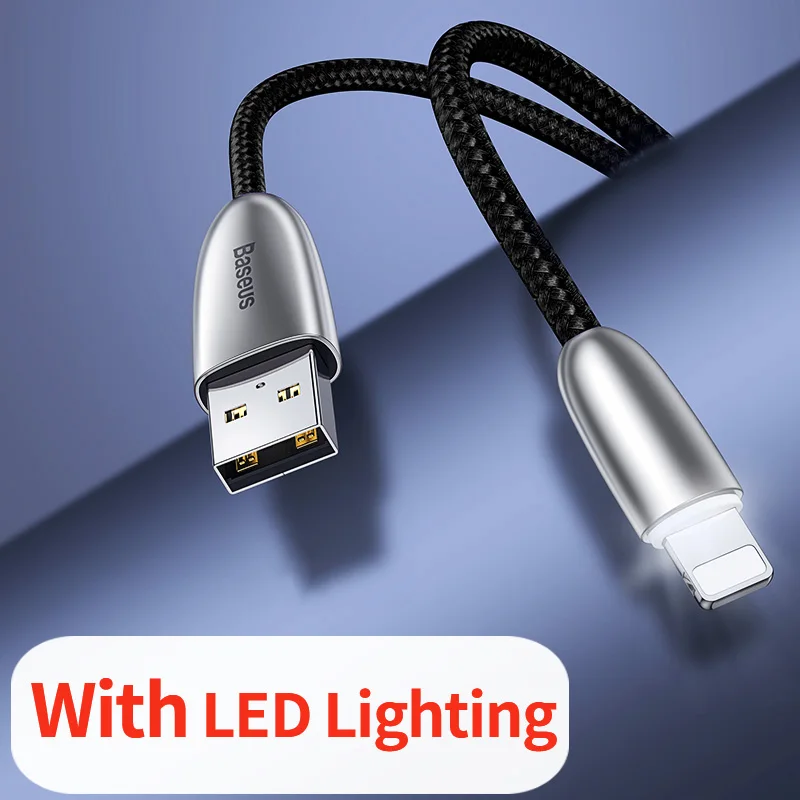 Black With LED Usb-кабель Baseus для iPhone XS Max XR X 8 7 6 6S Plus 5 5S iPad из цинкового сплава, шнур для быстрой зарядки и передачи данных, кабель для зарядного устройства iPhone - Цвет: Black With LED