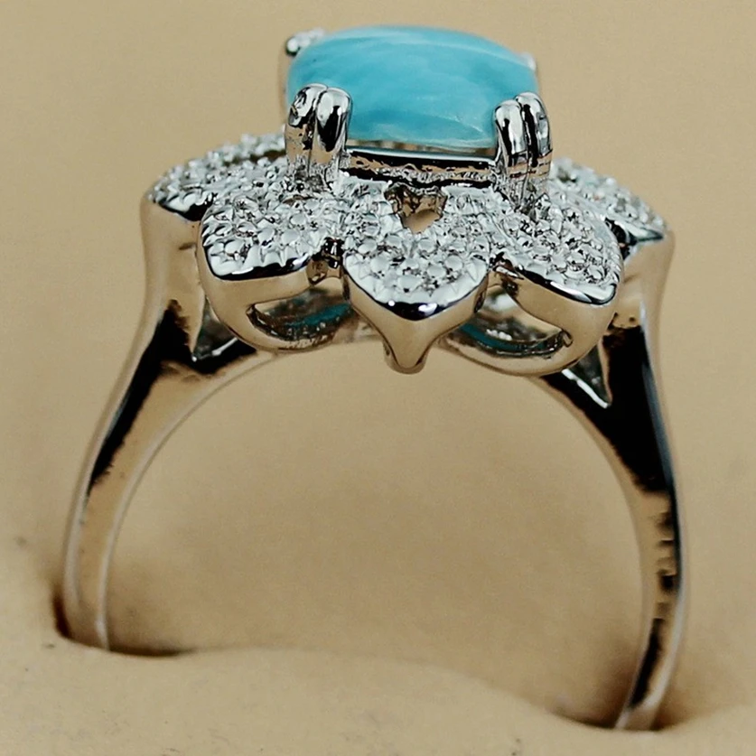 Fleure Esme Larimar Vintage Engagement Wedding rings jewelery for women accessories dropshipping Rhodium Plated R3532 size 6 7 8 | Украшения