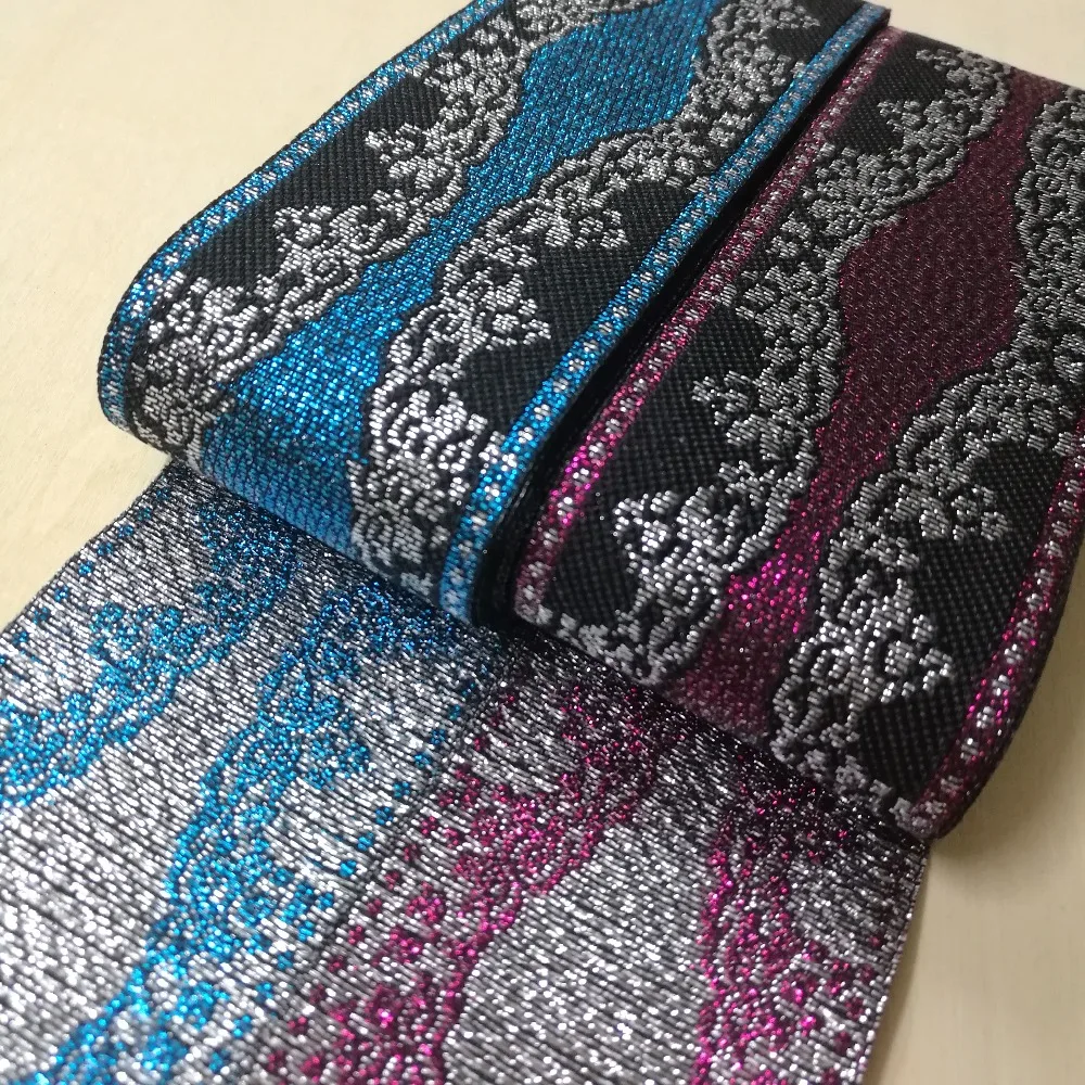 5cm 50mm 2' Wavy Silver Filigree Beautiful Ethnic Black Purple Blue Curtain Laciness National Jacquard Ribbon Embroidery Webbing | Дом и