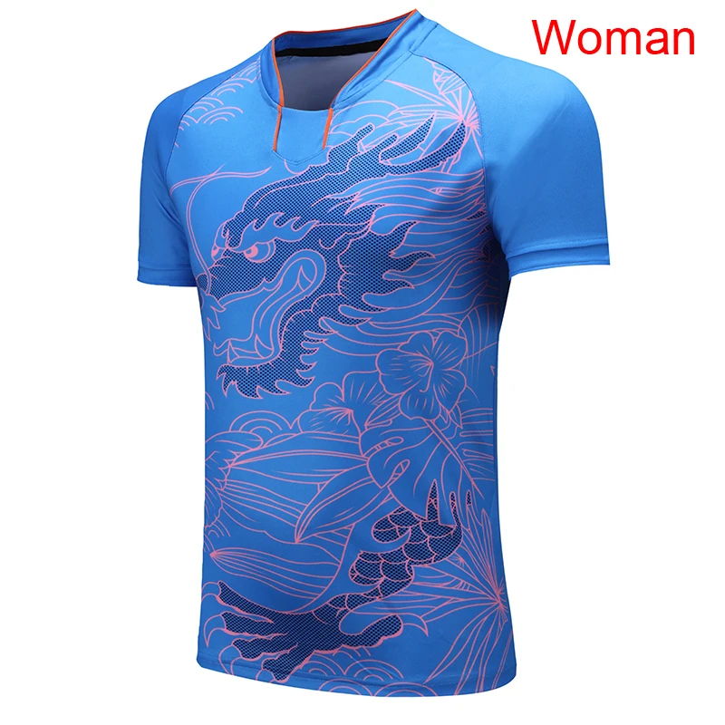 Woman 1 shirt Печать Китай Дракон команда Настольный теннис рубашка для мужчин/женщин, pingpong спортивная рубашка, быстросохнущие Настольный теннис спортивные рубашки - Цвет: Woman 1 shirt