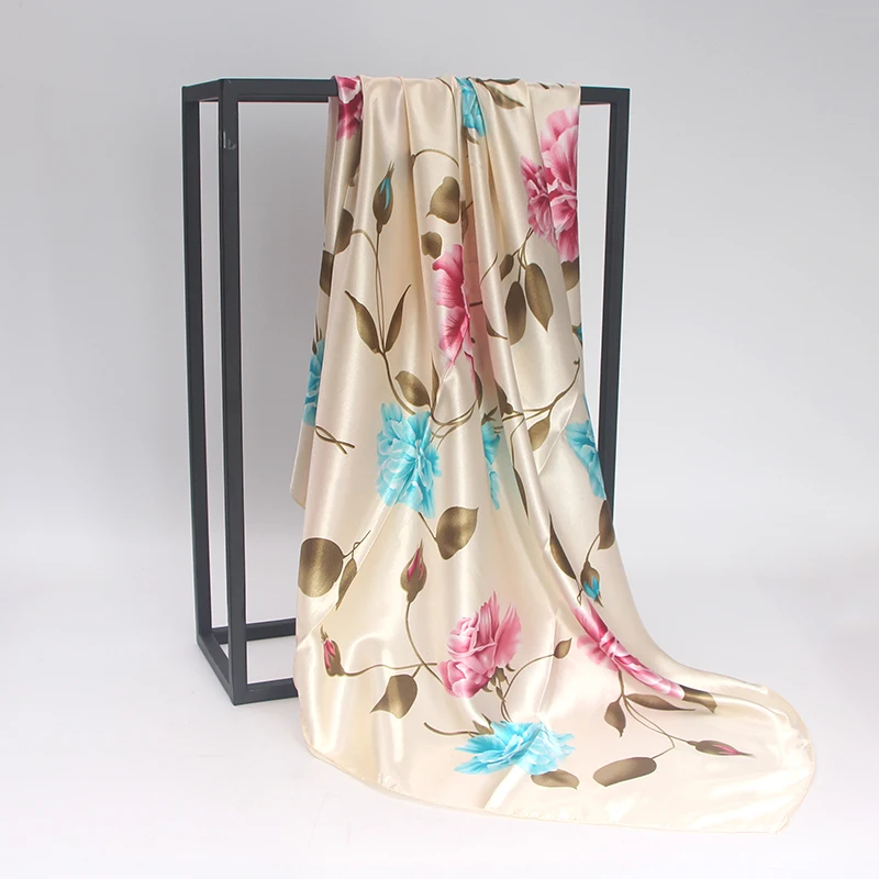 

90*90cm High Quality Imitation Silk Scarf women's Scarf Polyester Large Square Scarf Ladies Head Cover Satin Scarf