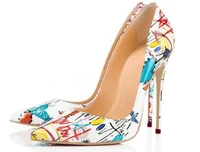 2022 spring autumn fashion womens colorful print pumps sexy pointed toe female thin high heel sandals shoes