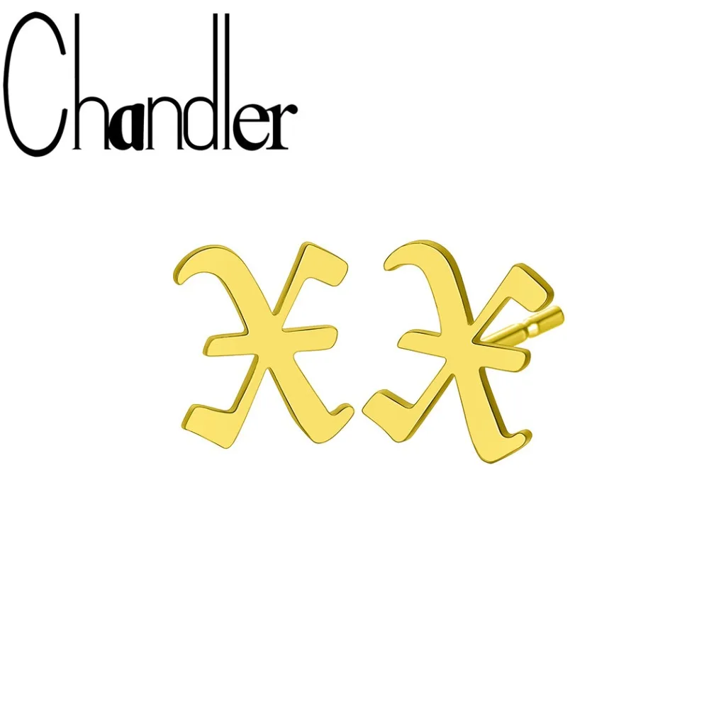 Винтажные серьги гвоздики Chandler золотистого цвета с буквенным принтом X в виде