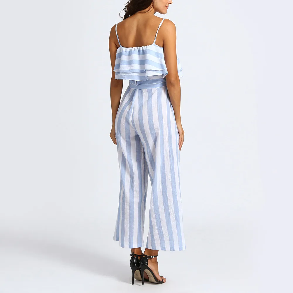 Свободный Полосатый пляжный костюм для женщин комбинезон без рукавов