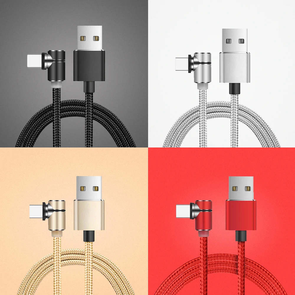 Магнитный кабель A.S 90 градусов с нейлоновой оплеткой usb type C для samsung S9 S8 One Plus 5T XiaoMi