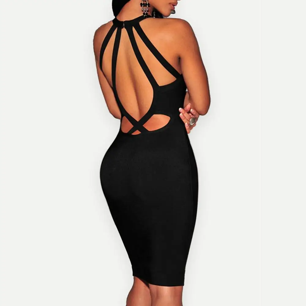 Strappy вырез сзади Бандажное платье Для женщин по колено тонкий сексуальный