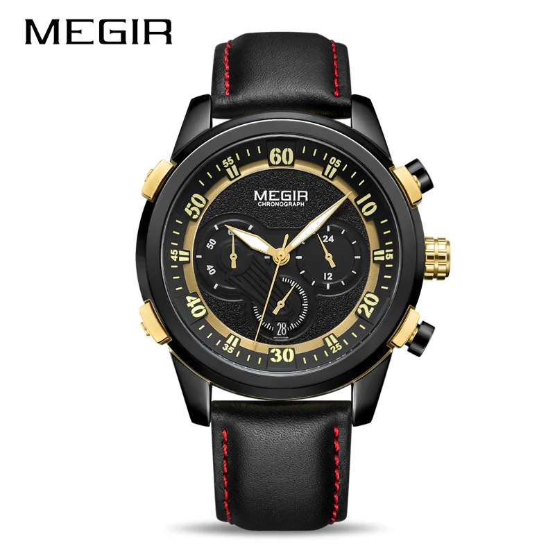 MEGIR модные часы Мужские Военные Спортивные кварцевые кожаные мужские Топ бренд