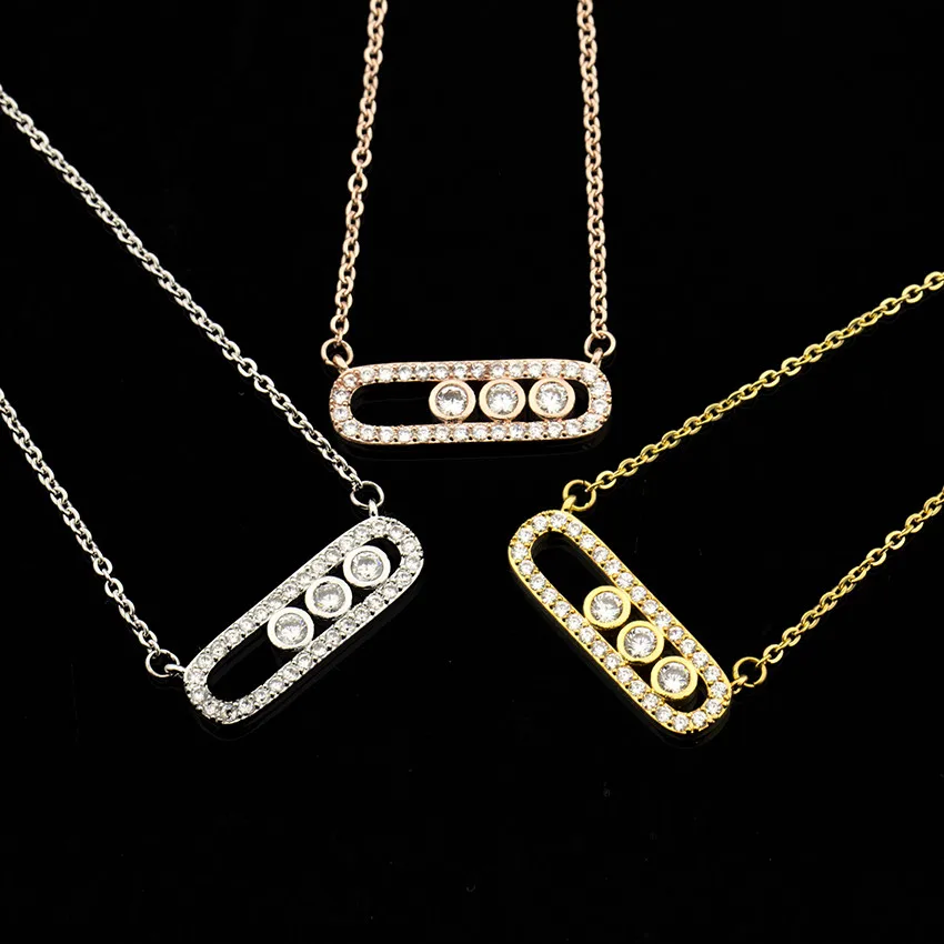 

Simple Half Cylinder Three Crystal Charm Collier 2018 Gold Choker Boho Style Jewelry CZ Bar Pendant Necklace For Women