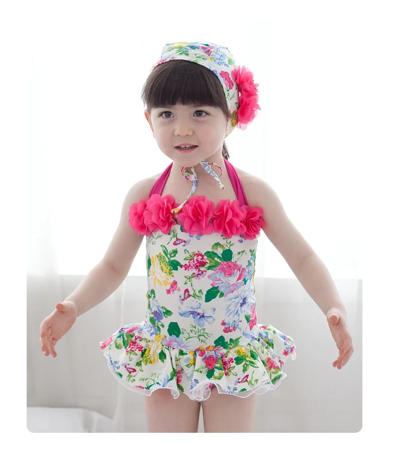 Детские купальники бикини с цветочным принтом Цельный купальник для маленьких