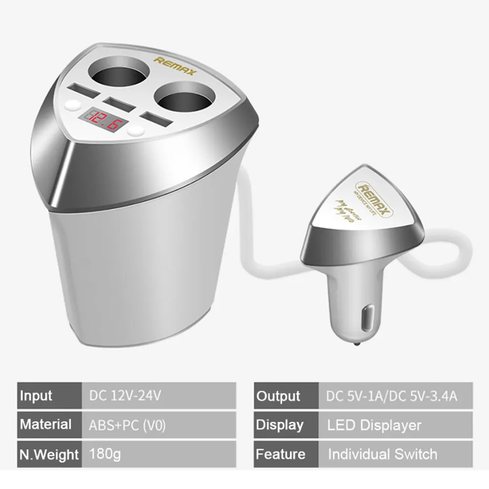 Автомобильное зарядное устройство Remax 3 USB Smart Cup 3.4A адаптер для прикуривателя со