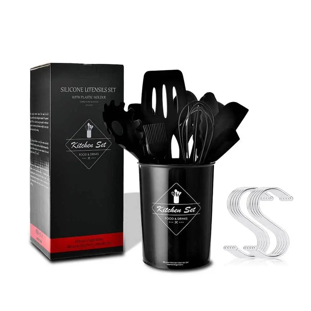 Black suit 11 шт./компл. Кухня силикона с антипригарным покрытием Пособия по кулинарии ложка ковш яйцо венчики Посуда столовая посуда набор Пособия по кулинарии инструменты свадебные принадлежности - Цвет: Black suit