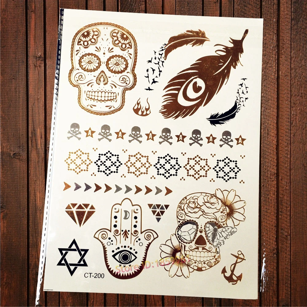 Нетоксичные золотые металлические татуировки красные синие розовые украшения