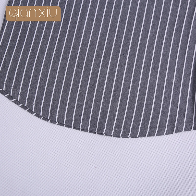 

Qianxiu 2017 fall new lady stripe sleeping skirt bump color flower adornment tide hot style 17103C