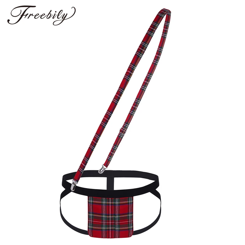 Мужское нижнее белье Гей Трусики низкая посадка открытая спина сумка в клетку