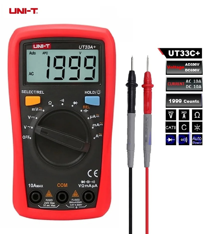 Фото Горячая M103 UNI-T UT33C + цифровой мультиметр DMM DC/AC V/A Cap частота Res диодный тестер Ручной Горячая M103 UNI-T UT33C + цифровой мультиметр DMM DC/AC V/A Cap частота Res диодный тестер Ручной