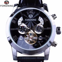 forsining 5 hands tourbillion fashion wave dial design multi function display men watches top brand luxury automatic watch clock