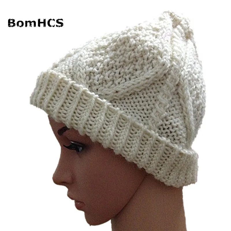 

BomHCS Autumn winter white flower brimmed hat cap pure handmade knitted hat beanies